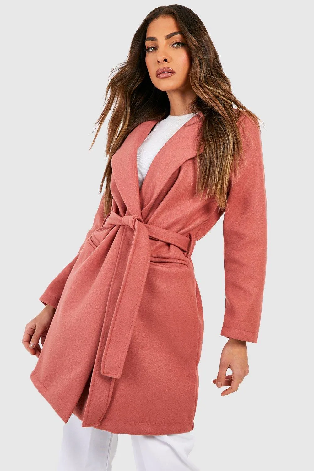 Tailored Wool Look Belted Coat