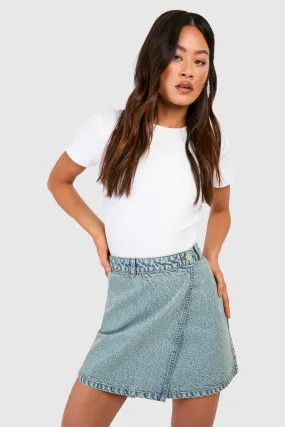 Tall Bleach Washed Wrap Denim Skirt