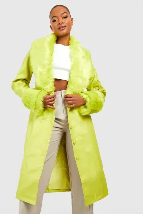 Tall Faux Fur Pu Trench Coat