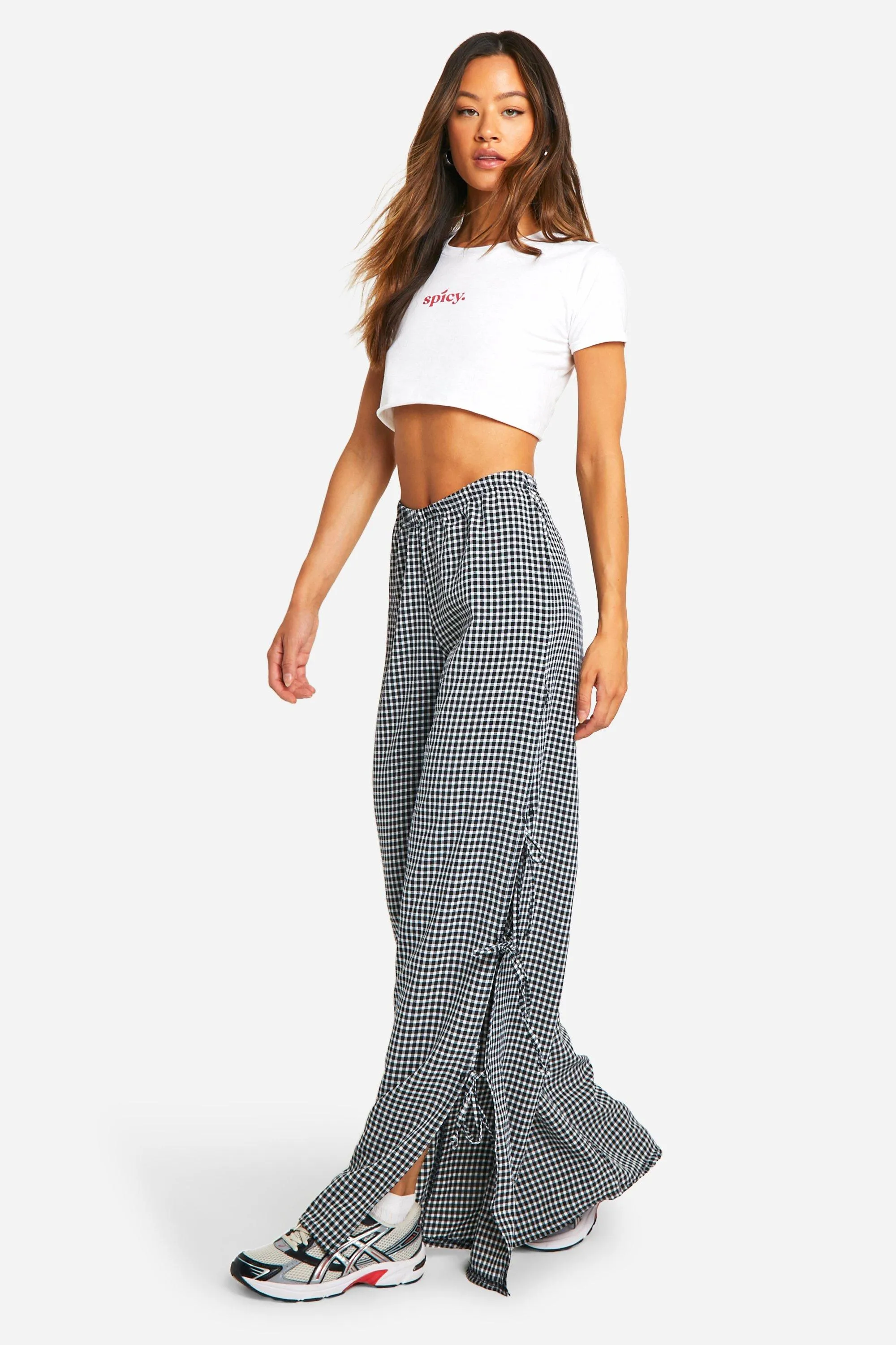 Tall Gingham Tie Side Pants