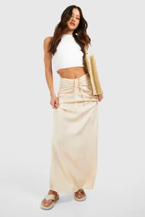 Tall Linen Look Ruched Front Maxi Skirt