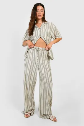 Tall Stripe Linen Short Sleeve And Pants Two-Piece