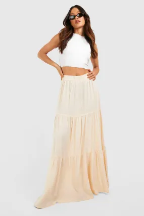 Tall Woven Linen Look Tiered Hem Maxi Skirt