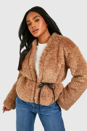 Teddy Faux Fur Belt Detail Crop Jacket