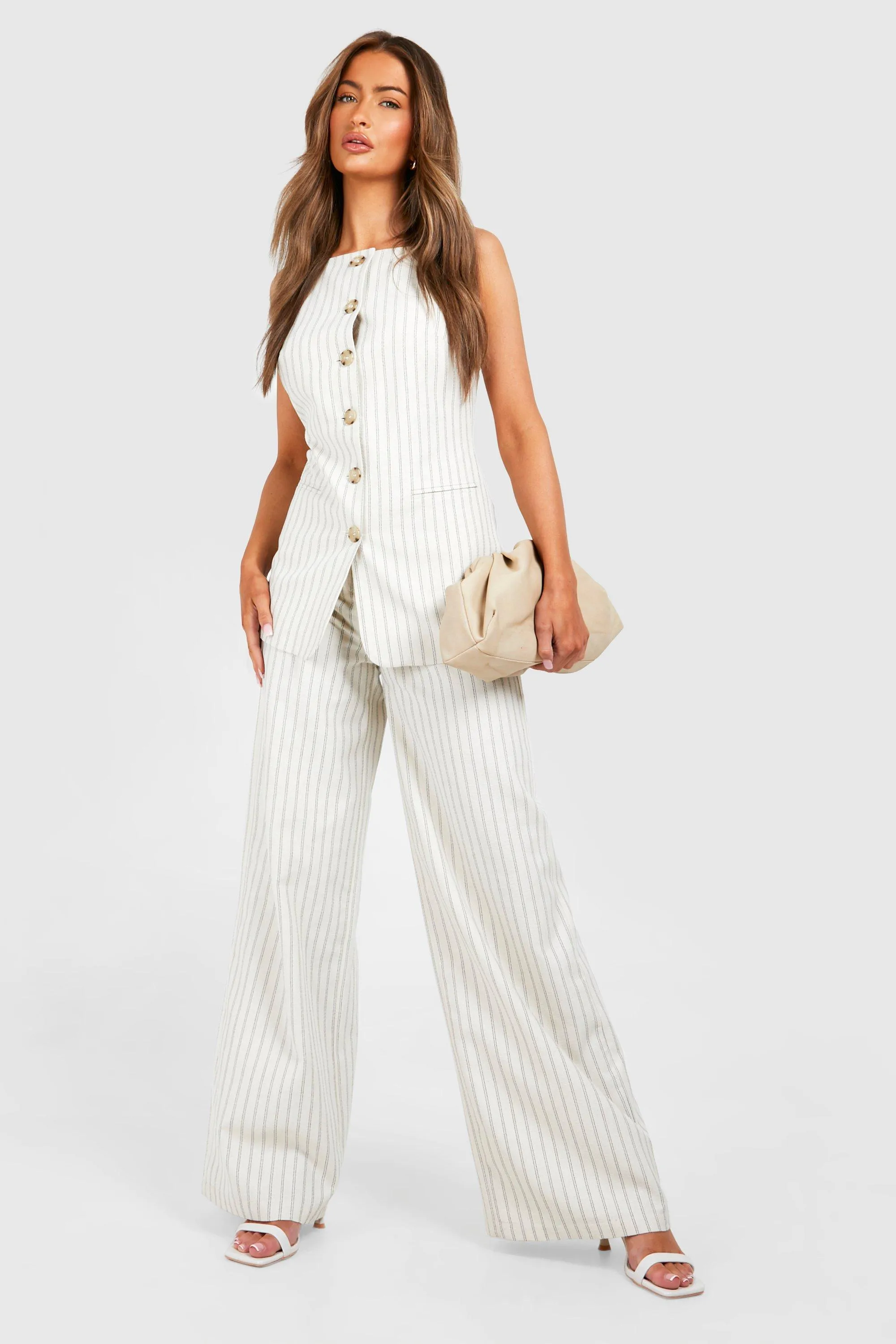 Textured Pinstripe Straight Leg Pants