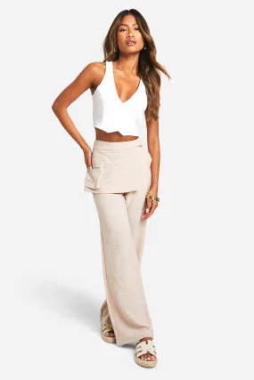 Textured Straight Leg Pants With Skirt Overlay