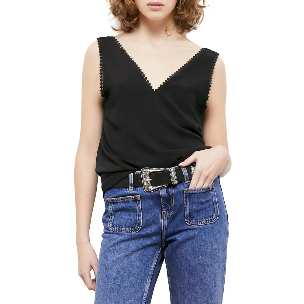 The Kooples Braid-Trim V-Neck Blouse