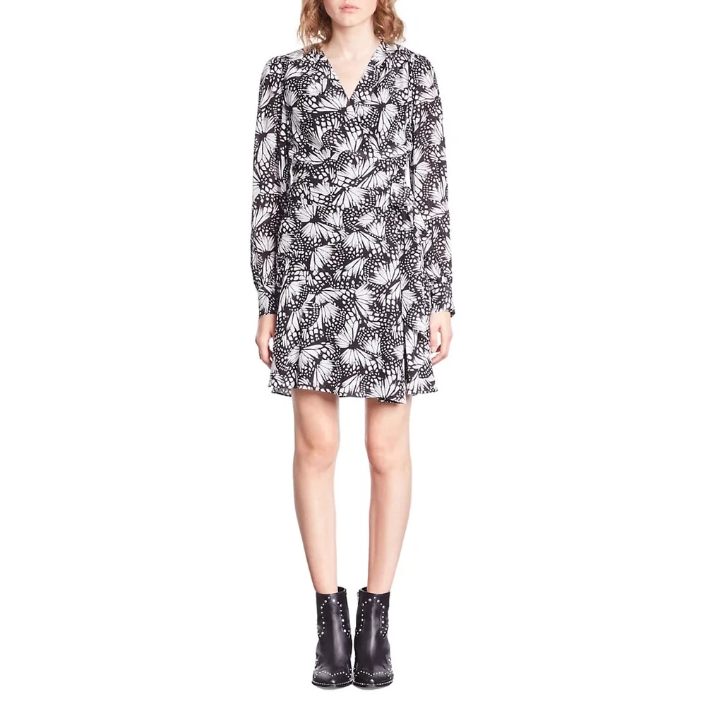 The Kooples Butterfly-Print Mini Wrap Dress