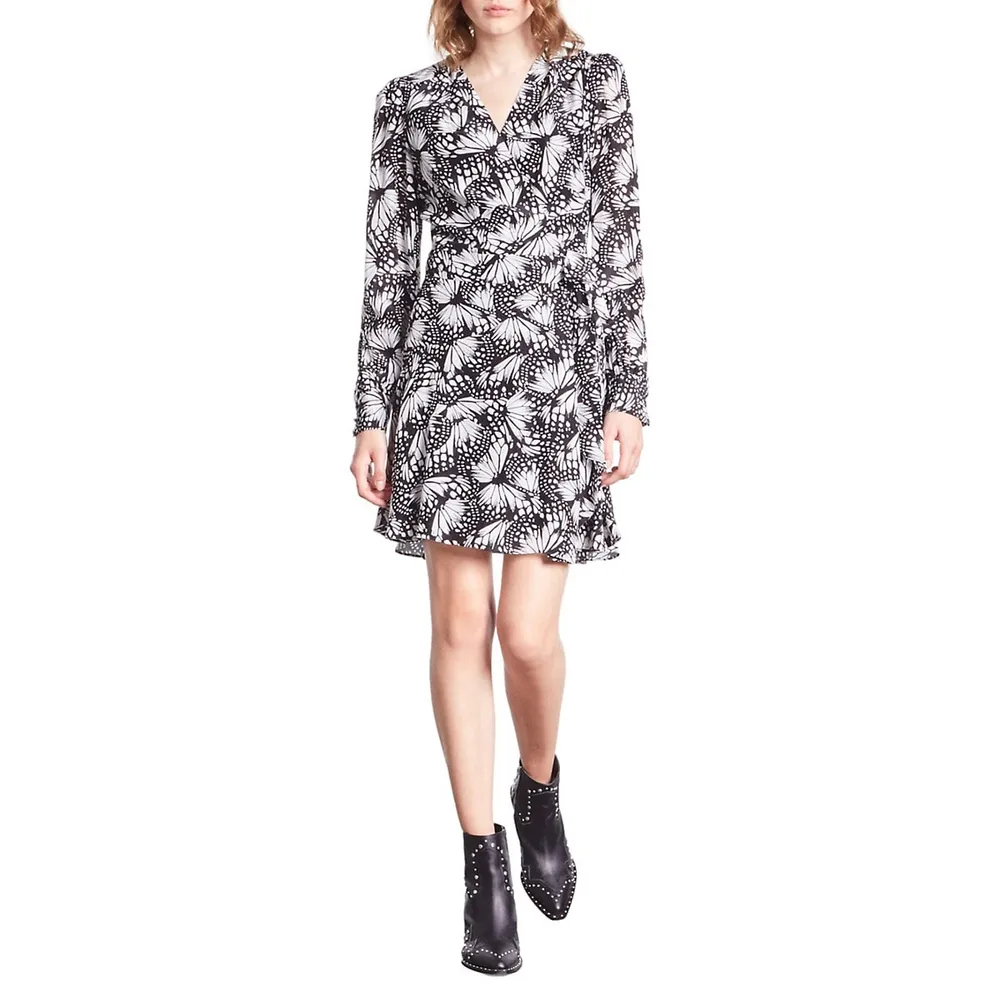 The Kooples Butterfly-Print Mini Wrap Dress