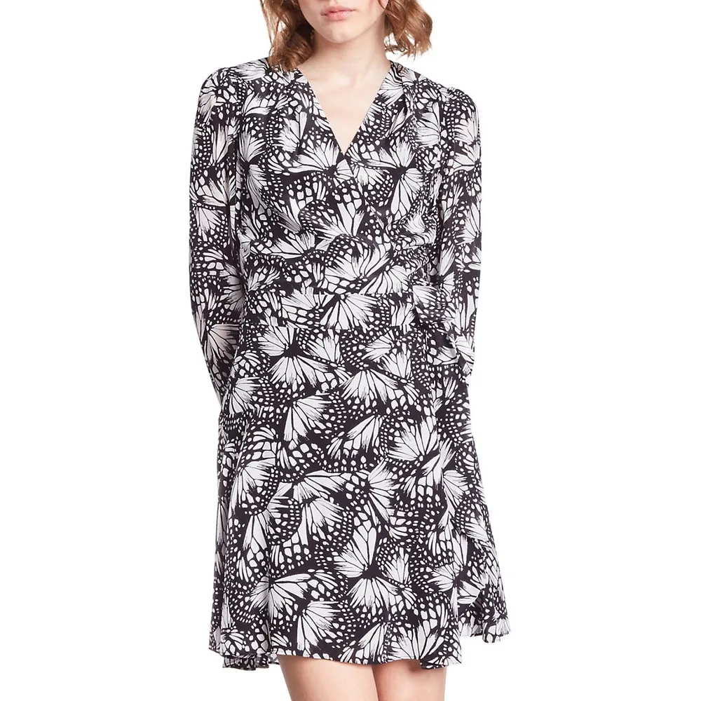 The Kooples Butterfly-Print Mini Wrap Dress