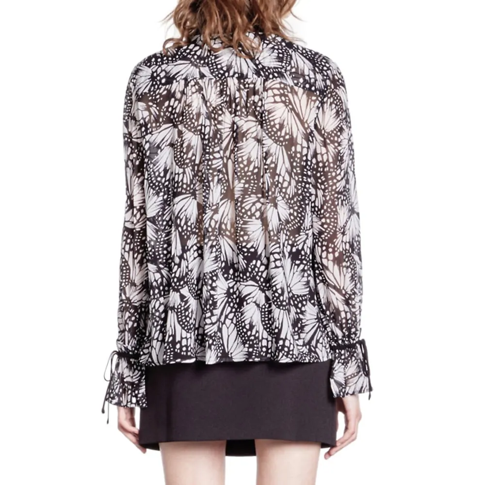 The Kooples Butterfly-Print Trimmed Illusion Blouse