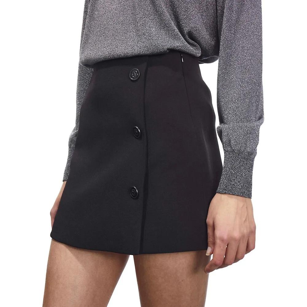 The Kooples Button-Detailed Crepe Mini Skirt