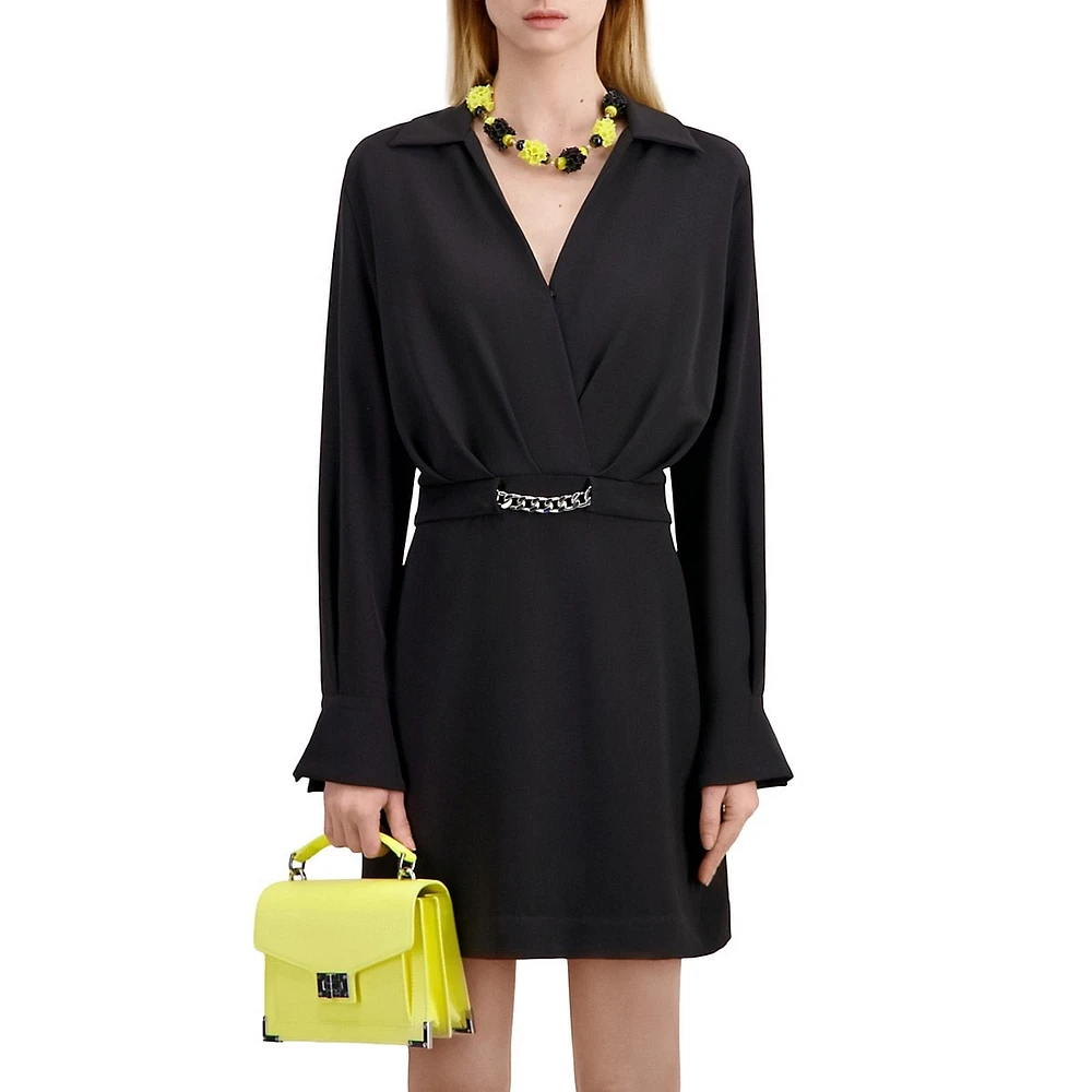 The Kooples Chain-Detail Crepe Surplice Mini Dress