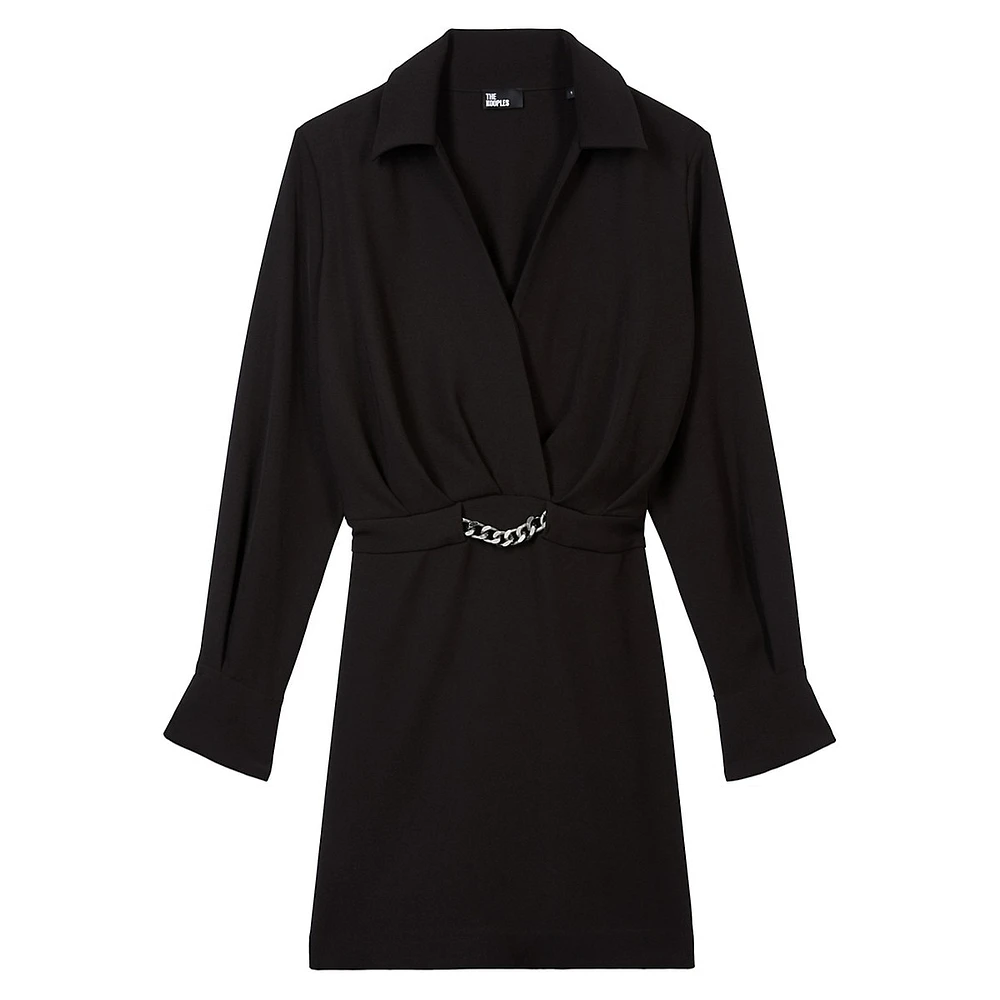 The Kooples Chain-Detail Crepe Surplice Mini Dress