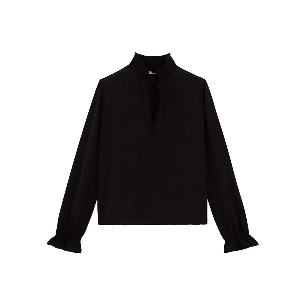 The Kooples Deep V Tie-Neck Silk Blouse