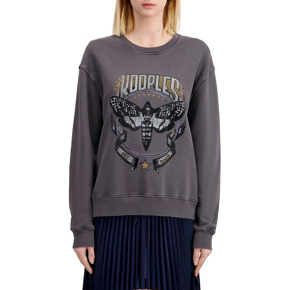 The Kooples Embellished Skull Butterfly Serigraphy Sweatshirt