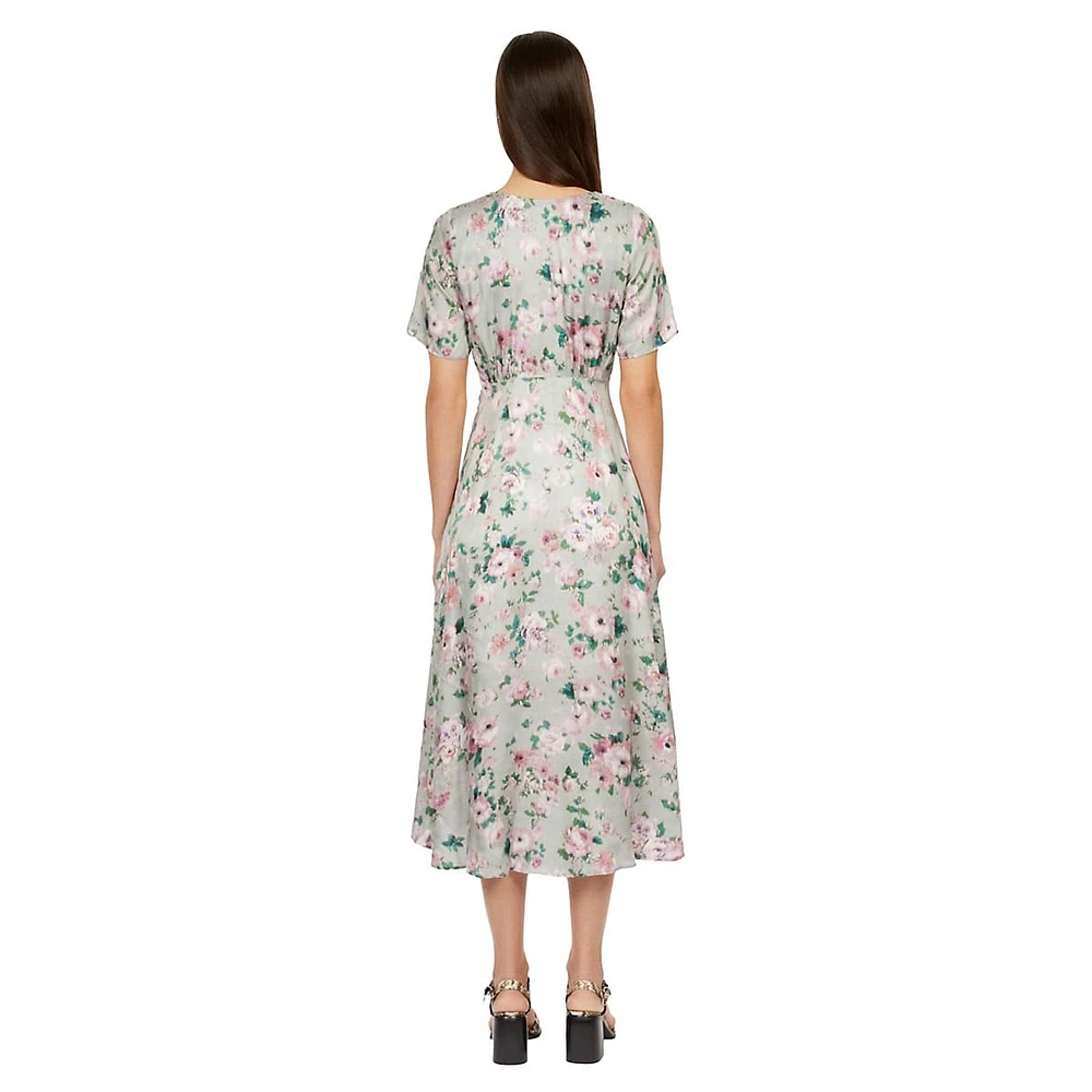 The Kooples Floral Button-&-Loop Empire Midi Dress