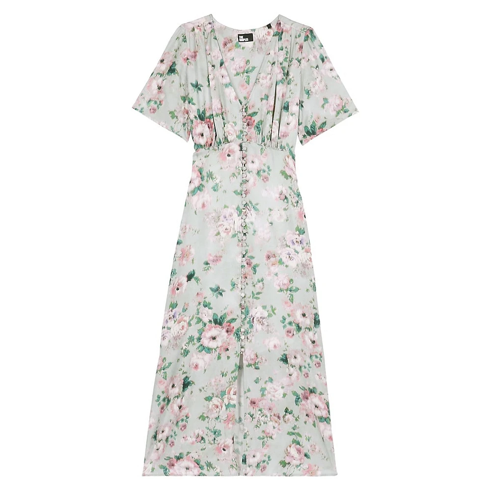 The Kooples Floral Button-&-Loop Empire Midi Dress