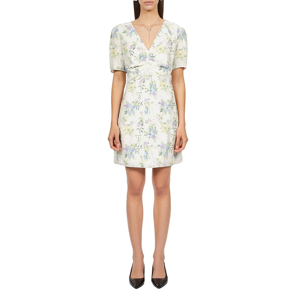 The Kooples Floral-Pirnt Shirred Mini Dress