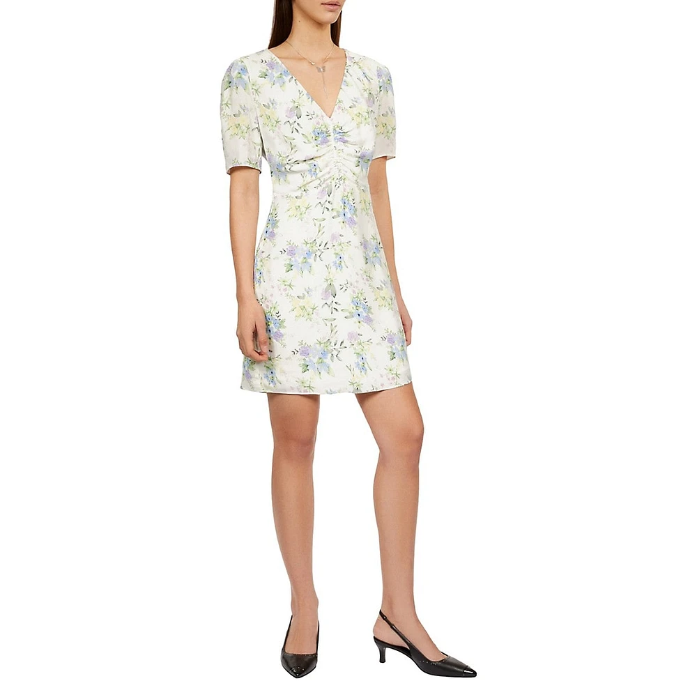 The Kooples Floral-Pirnt Shirred Mini Dress