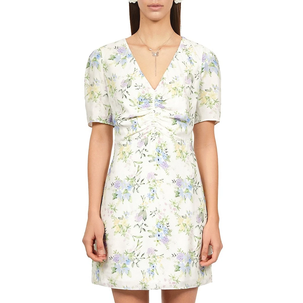 The Kooples Floral-Pirnt Shirred Mini Dress