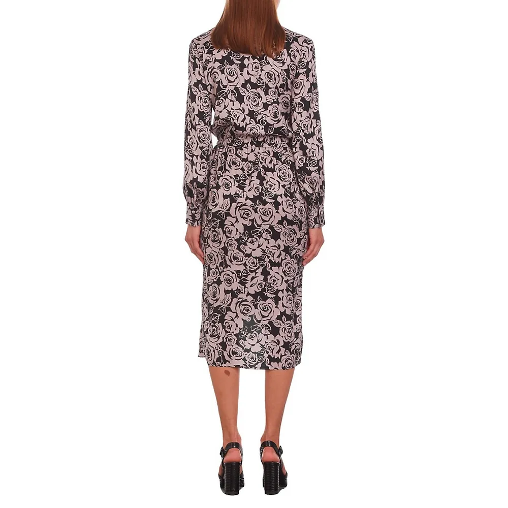 The Kooples Floral-Print Long-Sleeve Collared Midi Dress