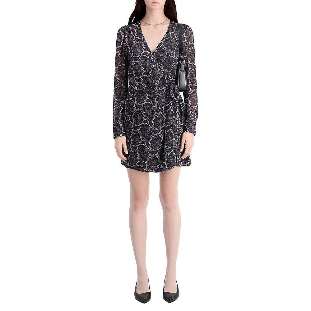 The Kooples Floral-Print Long-Sleeve Wrap Mini Dress