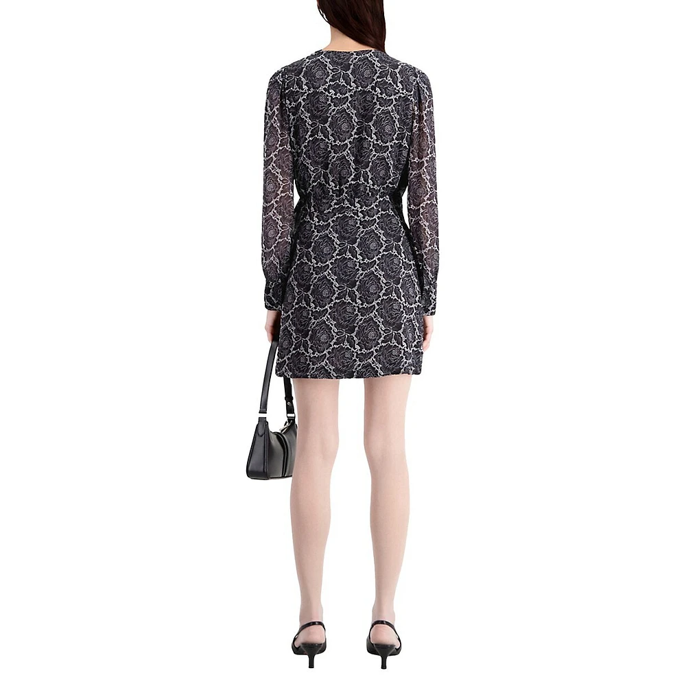 The Kooples Floral-Print Long-Sleeve Wrap Mini Dress