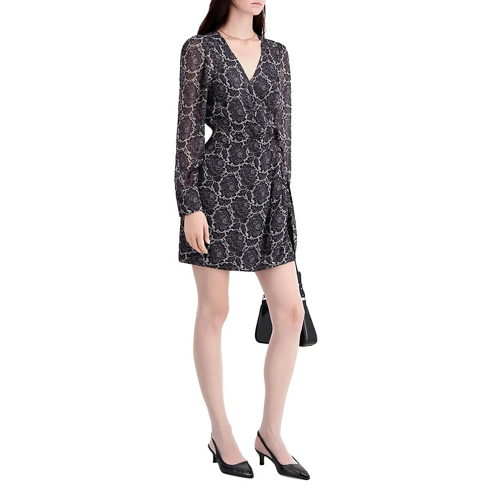 The Kooples Floral-Print Long-Sleeve Wrap Mini Dress