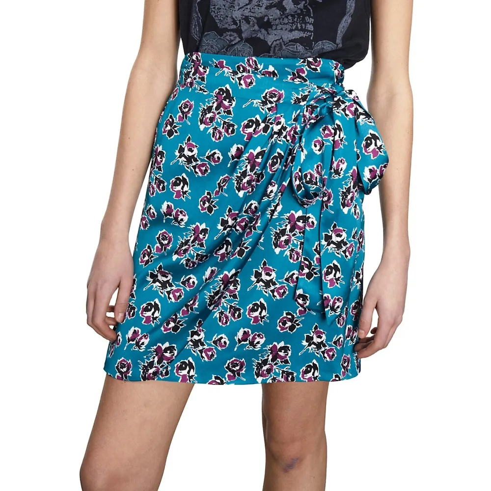 The Kooples Floral-Print Wrap Mini Skirt