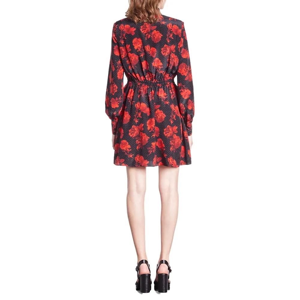 The Kooples Floral Silk Mini Shirt Dress