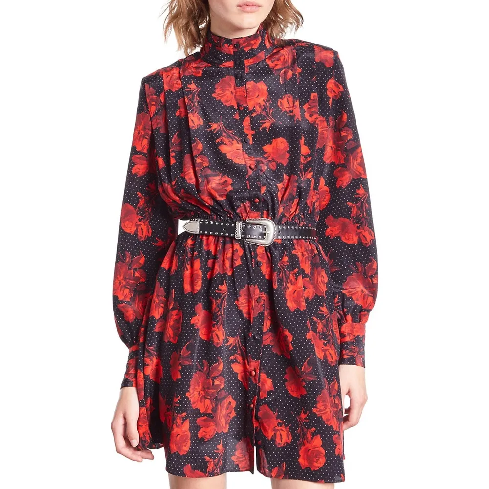 The Kooples Floral Silk Mini Shirt Dress