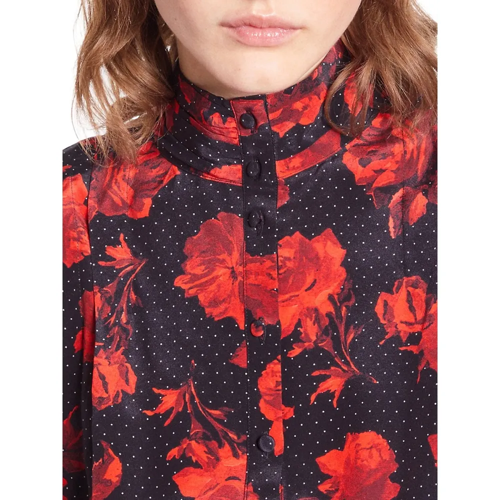 The Kooples Floral Silk Mini Shirt Dress