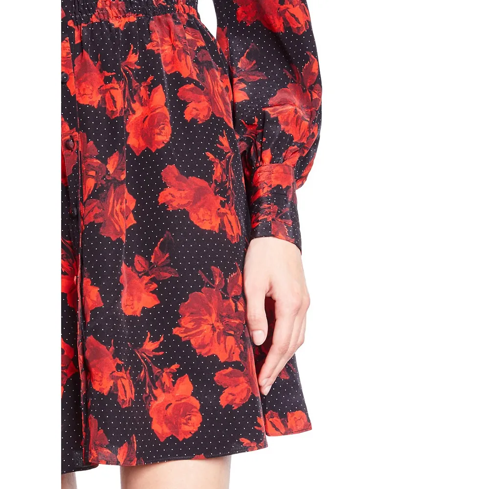 The Kooples Floral Silk Mini Shirt Dress