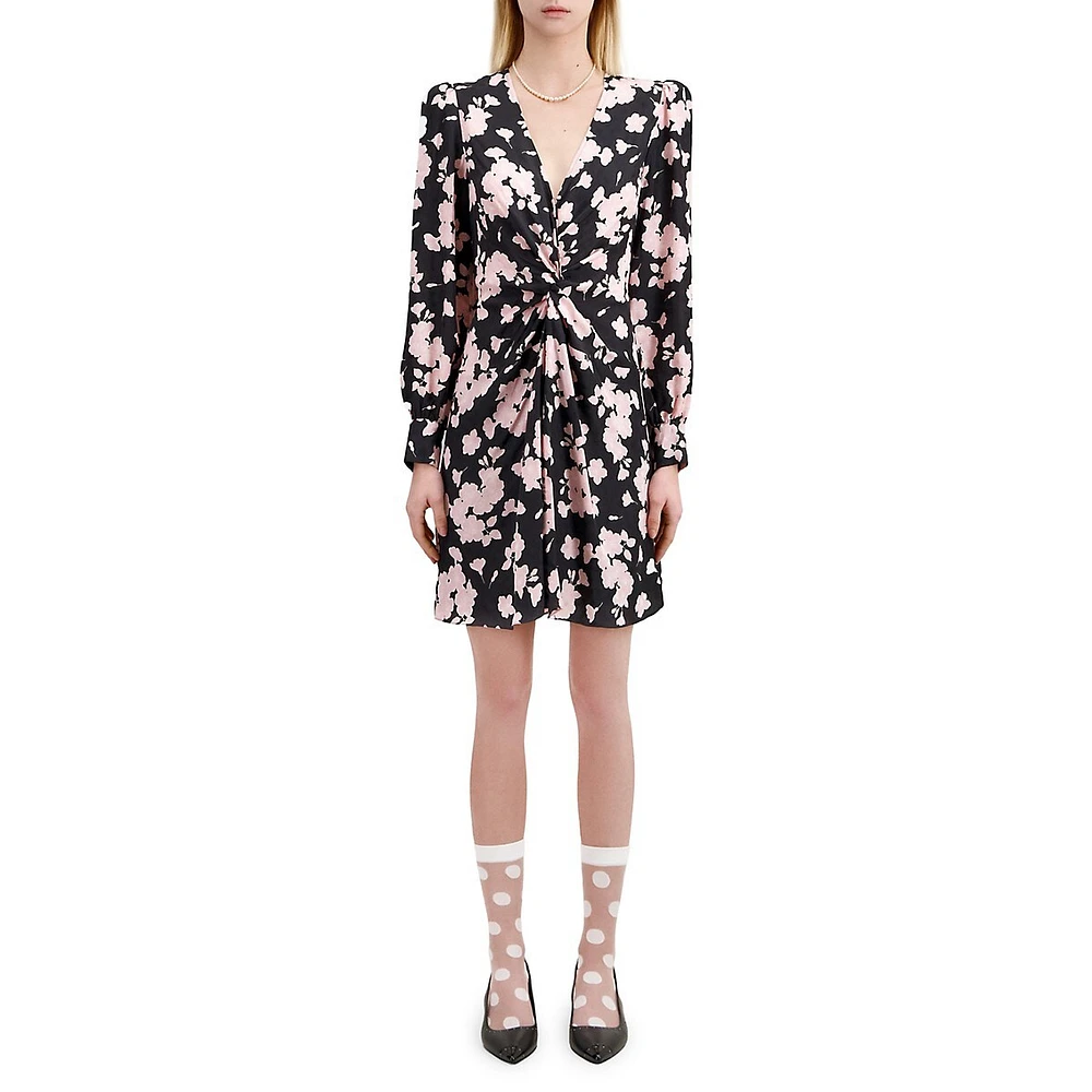 The Kooples Floral Twist-Knot Mini Dress