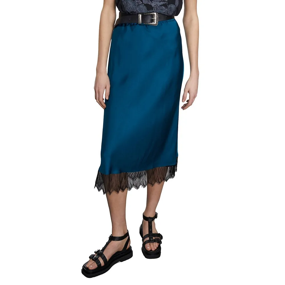 The Kooples Lace-Hem Midi Skirt