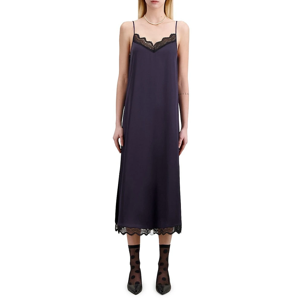 The Kooples Lace-Trim Midi Slip Dress