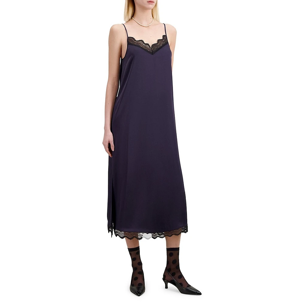 The Kooples Lace-Trim Midi Slip Dress