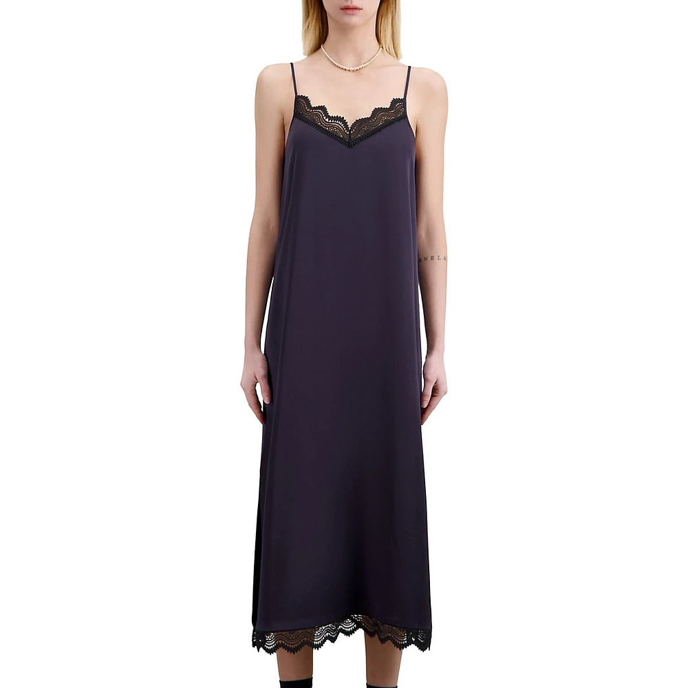 The Kooples Lace-Trim Midi Slip Dress