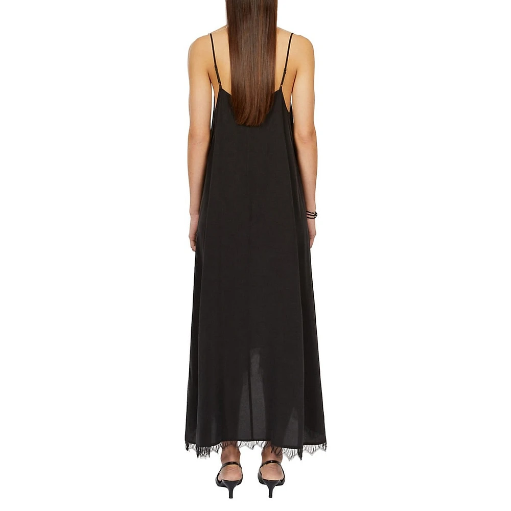 The Kooples Lace-Trim Washed Silk High-Low Slip Dress