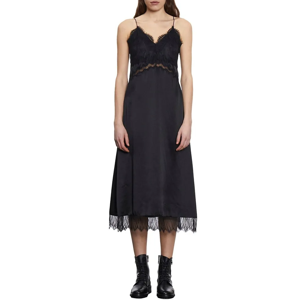 The Kooples Lace-Trimmed Silk Slip Dress