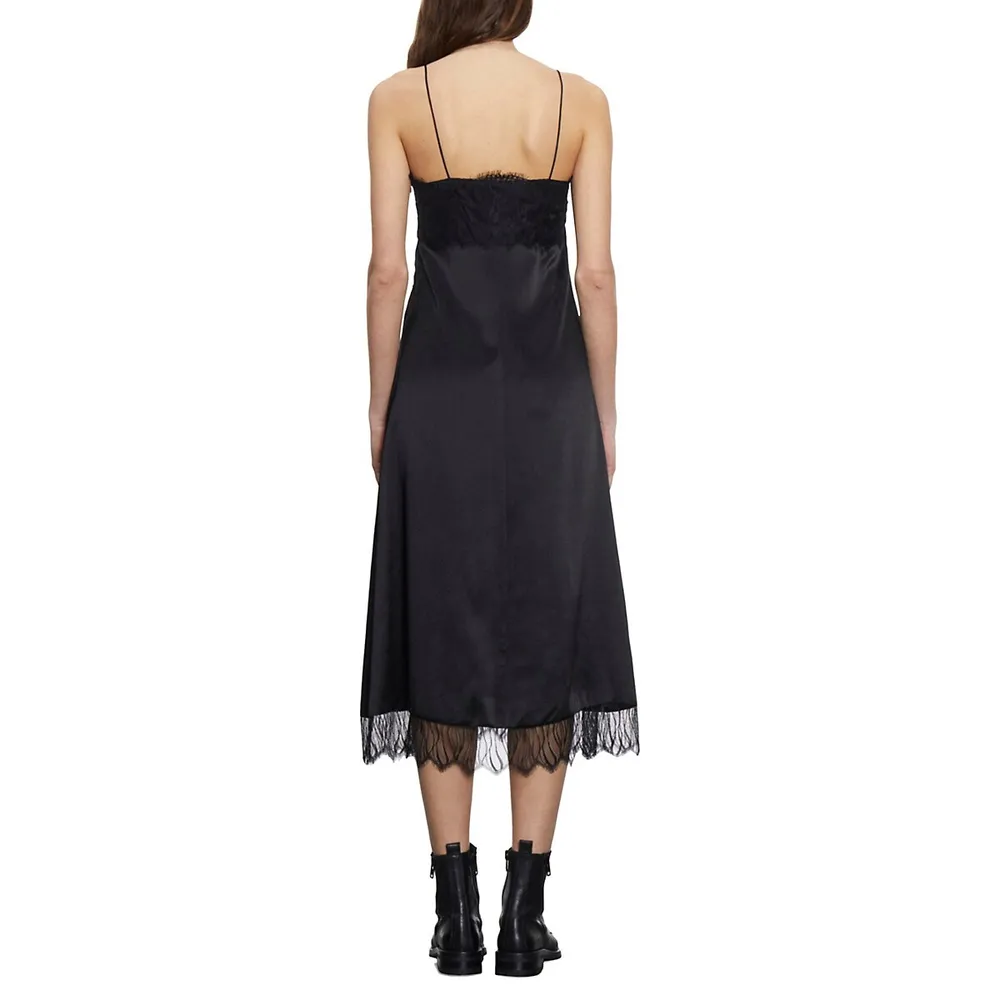 The Kooples Lace-Trimmed Silk Slip Dress