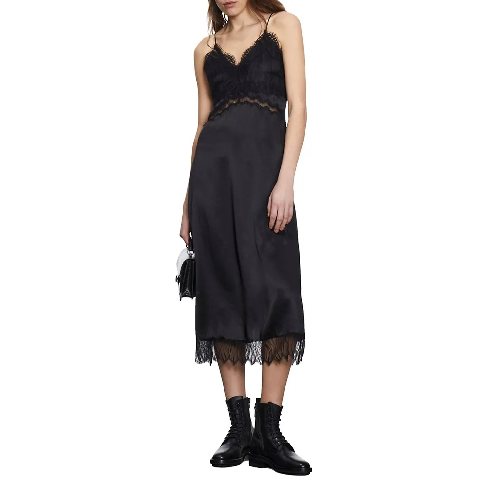 The Kooples Lace-Trimmed Silk Slip Dress