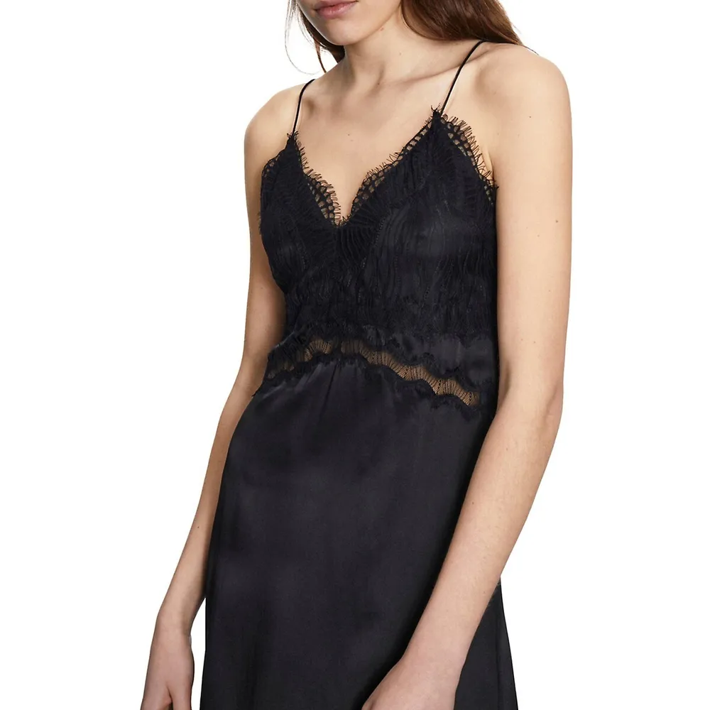 The Kooples Lace-Trimmed Silk Slip Dress