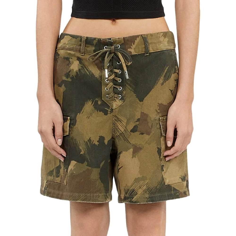 The Kooples Lace-Up Camouflage Denim Shorts