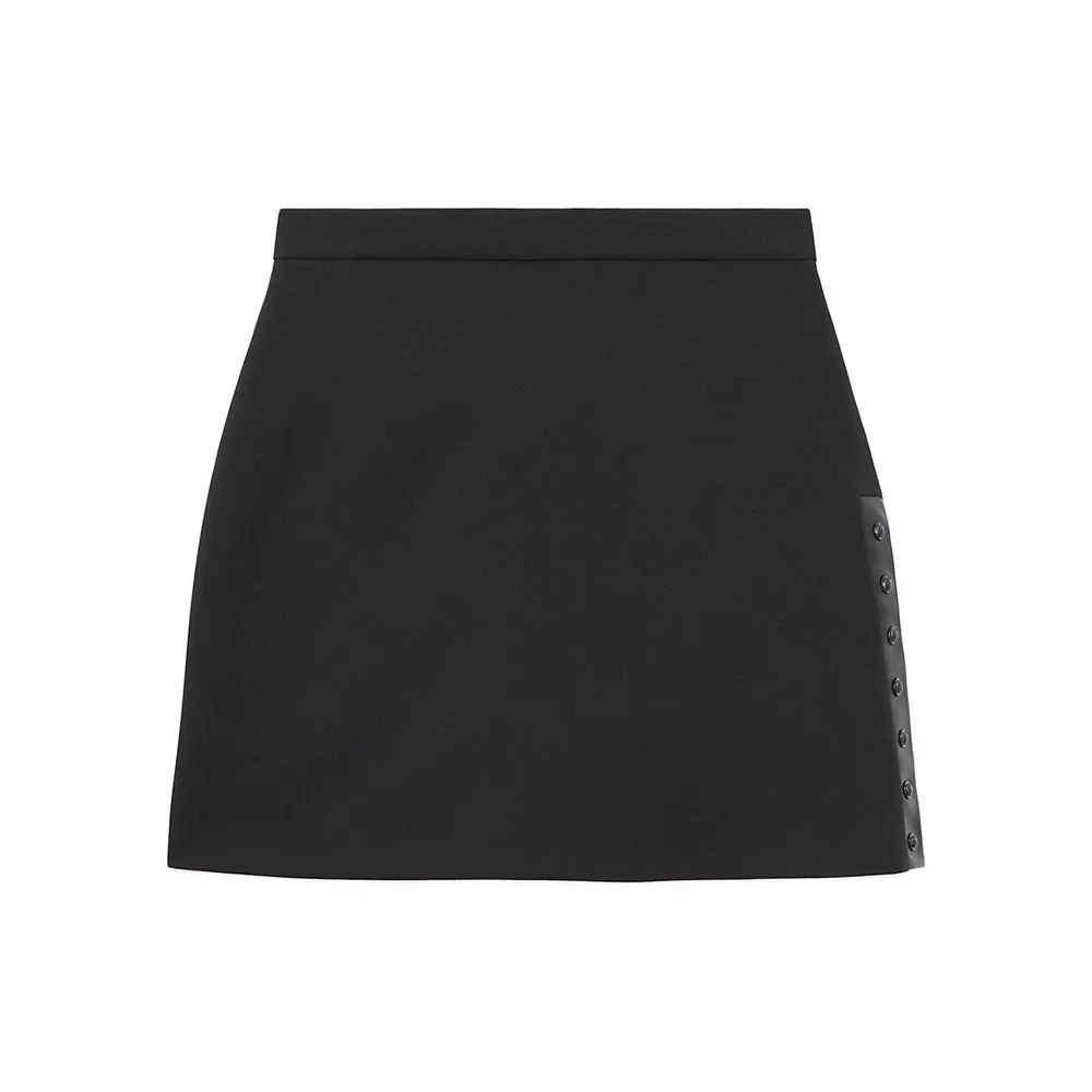 The Kooples Leather-Trim Crepe Mini Skirt