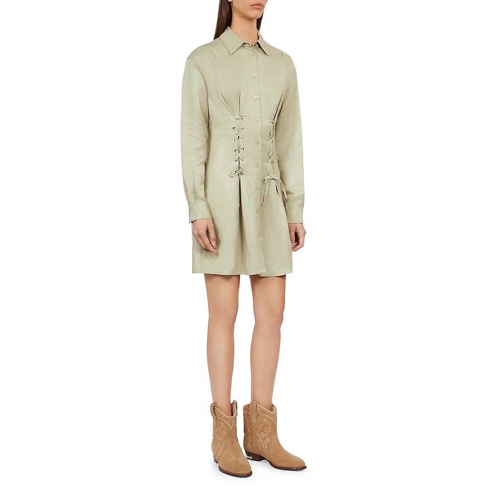 The Kooples Long-Sleeve Lace-Up Mini Shirtdress