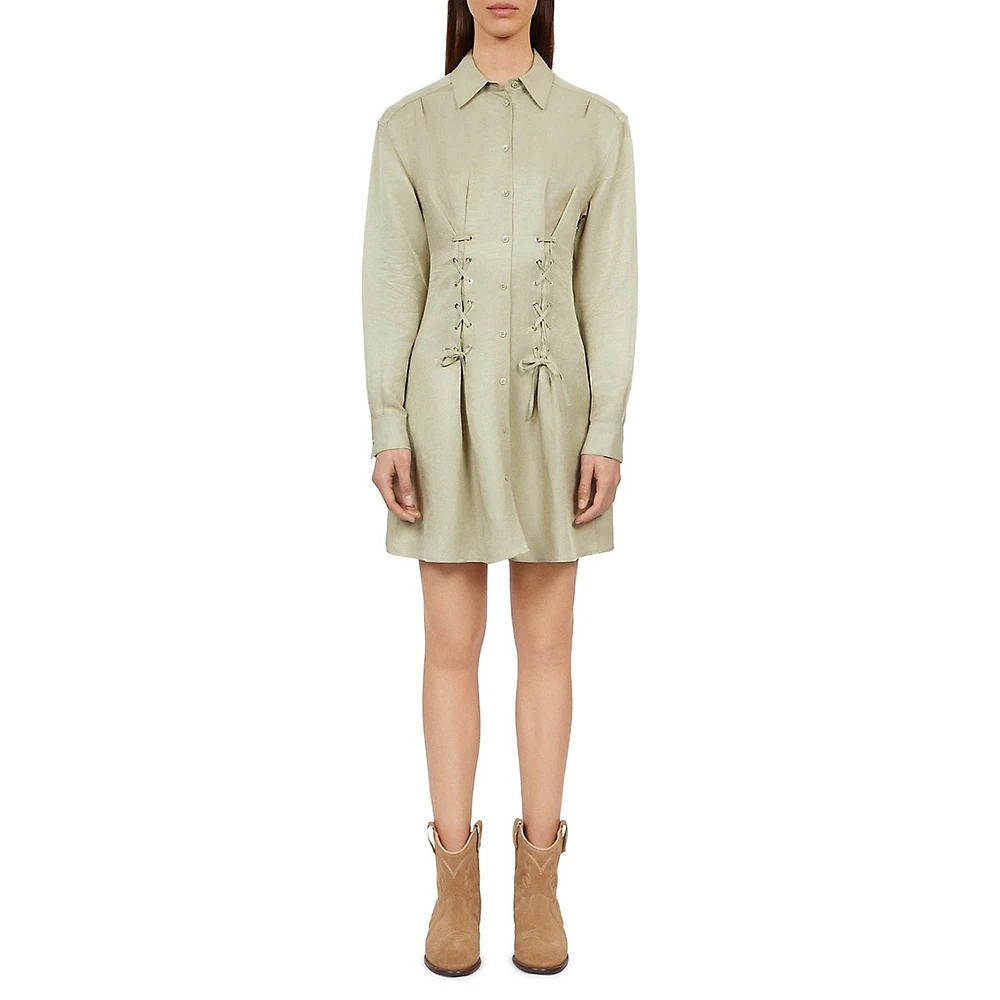 The Kooples Long-Sleeve Lace-Up Mini Shirtdress