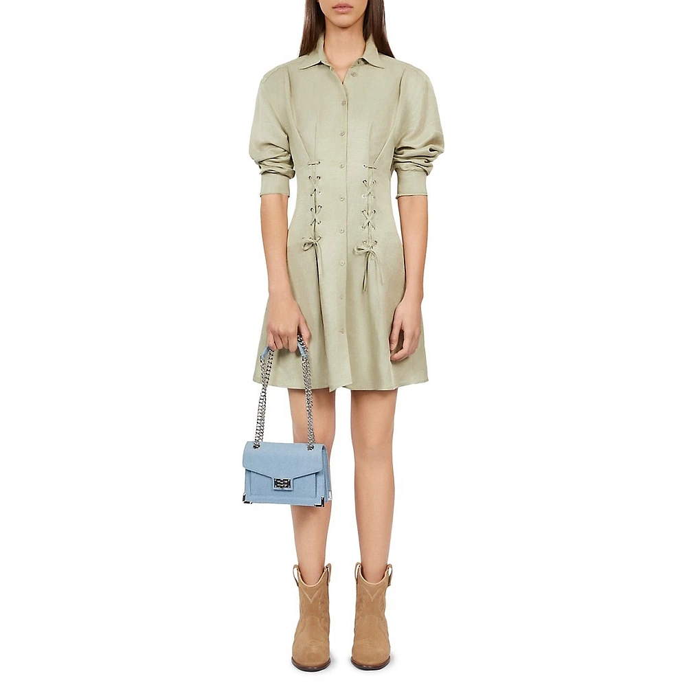 The Kooples Long-Sleeve Lace-Up Mini Shirtdress