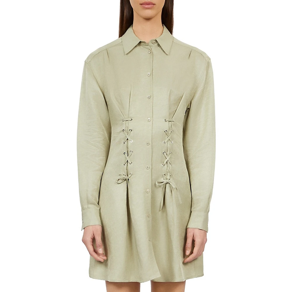 The Kooples Long-Sleeve Lace-Up Mini Shirtdress